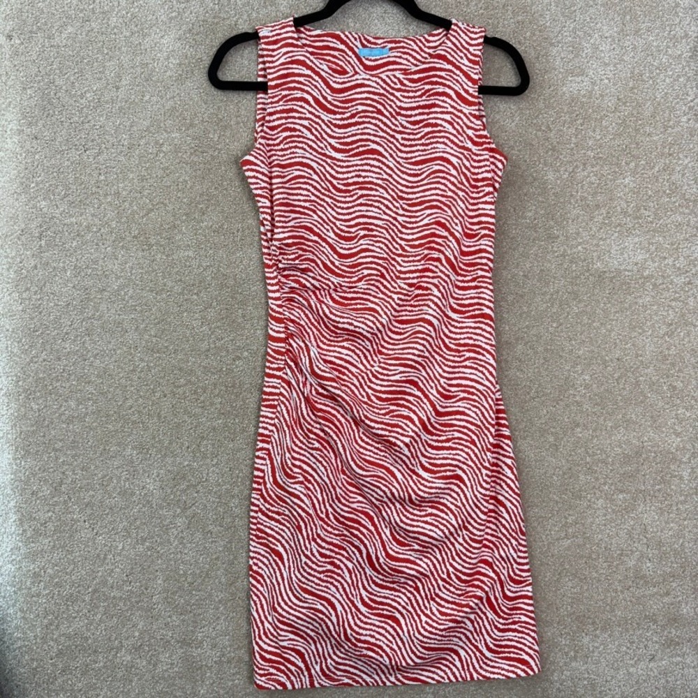J.MCLAUGHLIN Catalina Cloth Sheath Dress Women's XS Red Kasia Ruched Work Office